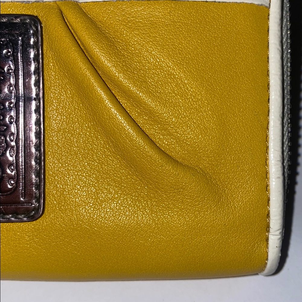 Coach Poppy Mustard Yellow & Cream Wristlet Wallet with Ocelot interior - Picture 15 of 16